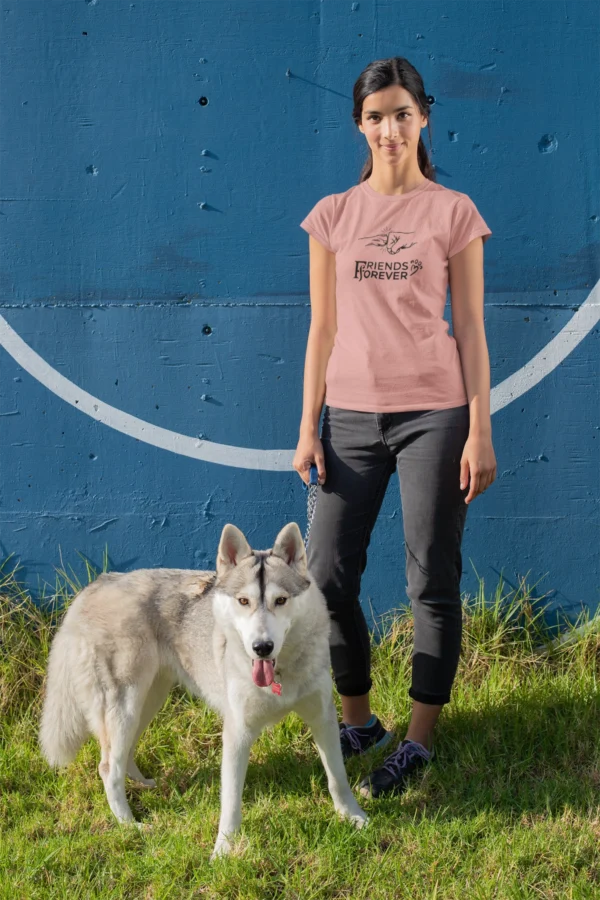 Friends Forever Pet Lovers' T-Shirt for Women In Flamingo Color Mockup